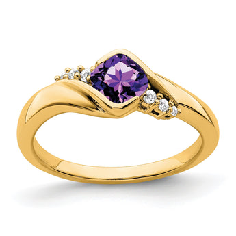 10k Yellow Gold Amethyst and Diamond Ring, Size 7 - Birthstone Company