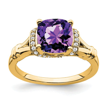 14k Amethyst and Diamond Ring, Size 7 - Birthstone Company