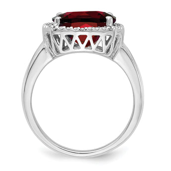 14k White Gold Garnet and Diamond Ring, Size 7 - Birthstone Company