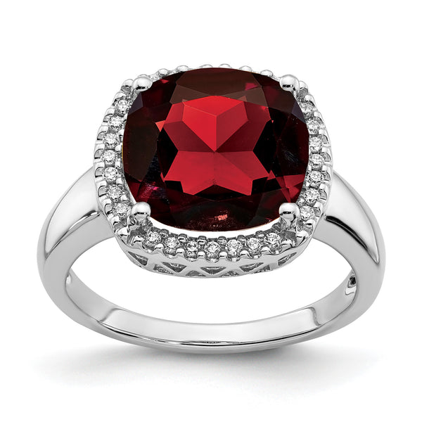 14k White Gold Garnet and Diamond Ring, Size 7 - Birthstone Company