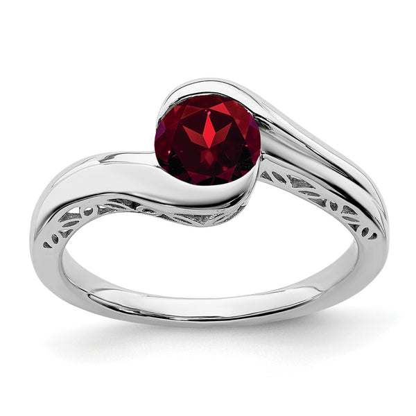 14k White Gold Garnet Bypass Ring, Size 7 - Birthstone Company