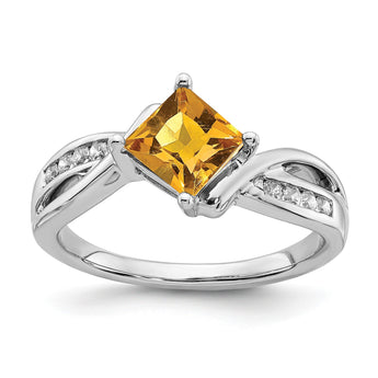 14k White Gold Square Citrine and Diamond Ring - Birthstone Company