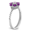 14k White Gold Amethyst and Diamond Floral Ring, Size 7 - Birthstone Company