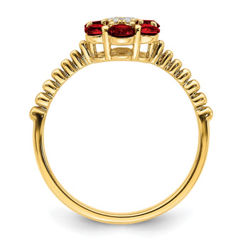 14k Garnet and Diamond Floral Ring, Size 7 - Birthstone Company