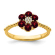 14k Garnet and Diamond Floral Ring, Size 7 - Birthstone Company