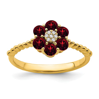 14k Garnet and Diamond Floral Ring, Size 7 - Birthstone Company