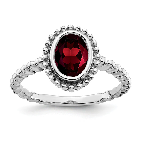 10k White Gold Oval Garnet Ring, Size 7 - Birthstone Company