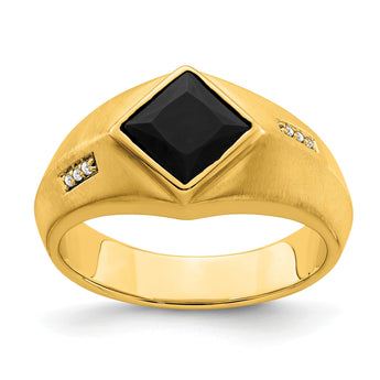 14k Onyx and Diamond Satin Mens Ring, Size 10 - Birthstone Company