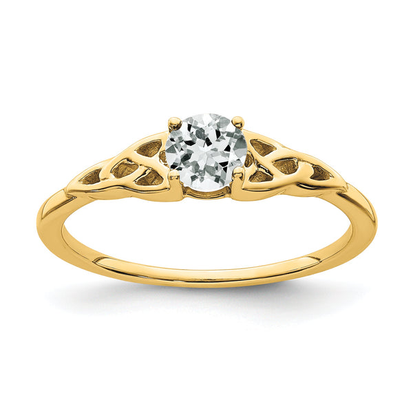 Round White Topaz Birthstone Ring in 10K Yellow Gold, Size 7