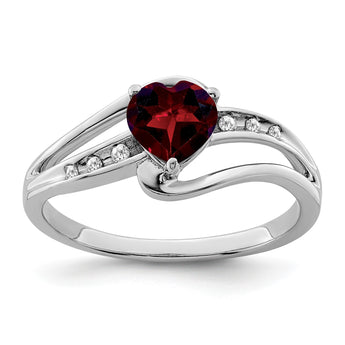 Sterling Silver Rhodium-plated Garnet and Diamond Ring - Birthstone Company
