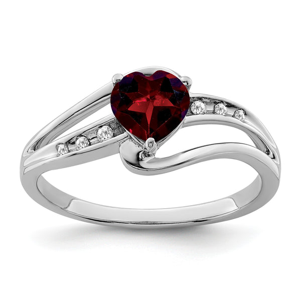 Sterling Silver Rhodium-plated Garnet and Diamond Ring - Birthstone Company