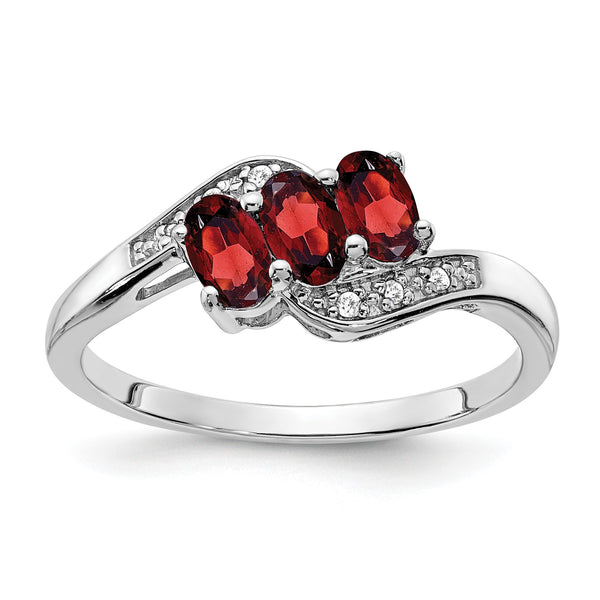 Sterling Silver Rhodium-plated Garnet and Diamond Ring - Birthstone Company
