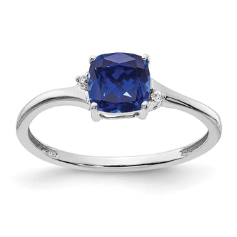 Sterling Silver Rhodium-plated Created Sapphire and Diamond Ring - Birthstone Company