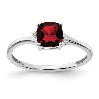 Sterling Silver Rhodium-plated Garnet and Diamond Ring - Birthstone Company