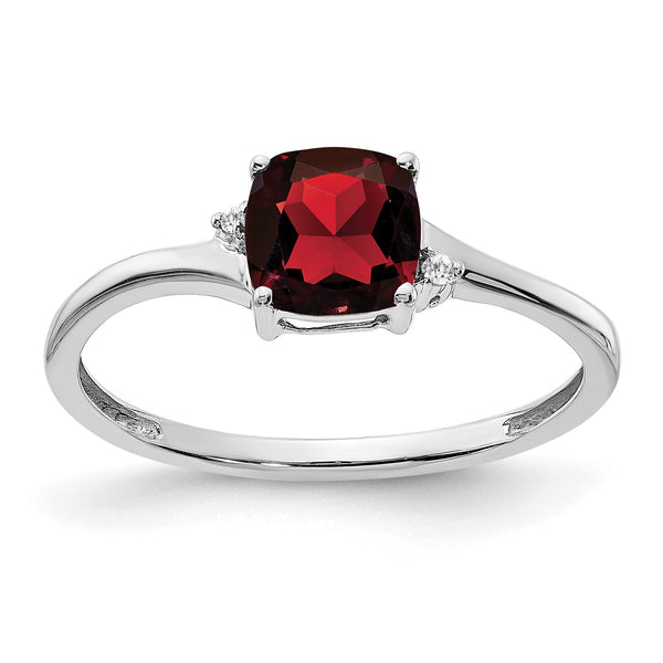 Sterling Silver Rhodium-plated Garnet and Diamond Ring - Birthstone Company