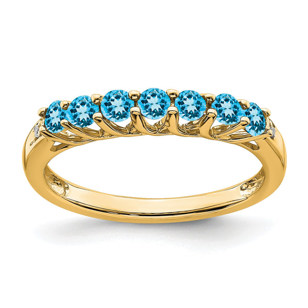 10k Blue Topaz and Diamond 7-stone Ring, Size 7 - Birthstone Company