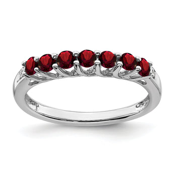 10k White Gold Garnet and Diamond 7-stone Ring, Size 7 - Birthstone Company