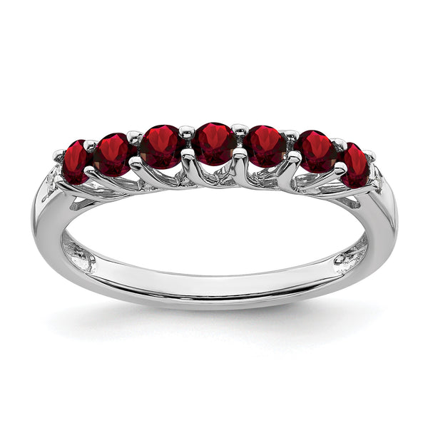 10k White Gold Garnet and Diamond 7-stone Ring, Size 7 - Birthstone Company