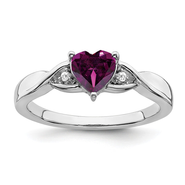 Sterling Silver Rhodium-plated Rhodolite Garnet and Diamond Ring - Birthstone Company