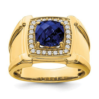 Men's Lab-Created Blue Sapphire & Lab-Grown Diamond Ring in 14K Yellow Gold (1/4 ct. tw.), Size 10