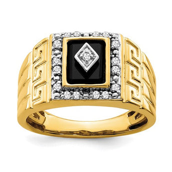 Men's Onyx & Lab-Grown Diamond Ring in 14K Yellow Gold (1/5 ct. tw.), Size 10