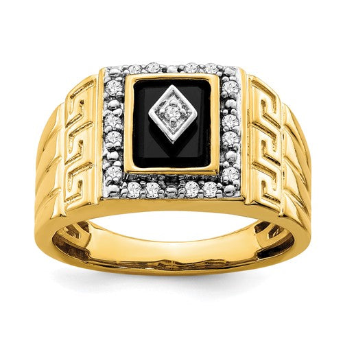 Men's Onyx & Lab-Grown Diamond Ring in 14K Yellow Gold (1/5 ct. tw.), Size 10