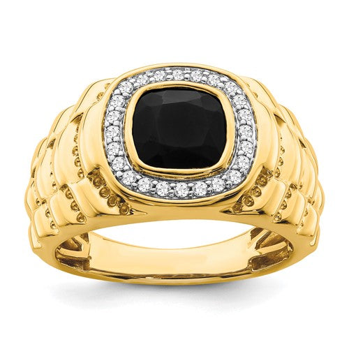 Men's Onyx Ring in 14K Yellow Gold (1/4 ct. tw.), Size 10
