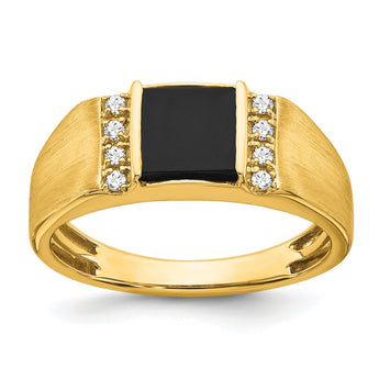 14k Square Onyx and Diamond Mens Ring