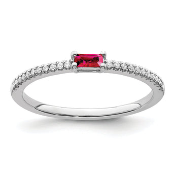 14k White Gold Polished Ruby and Diamond Ring