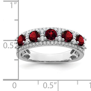 14k White Gold Polished Garnet and Diamond Ring, Size 7 - Birthstone Company