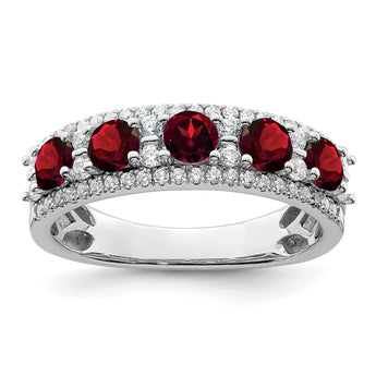 14k White Gold Polished Garnet and Diamond Ring, Size 7 - Birthstone Company
