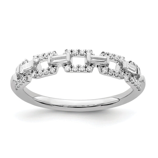 14k White Gold Polished Squares Diamond Ring