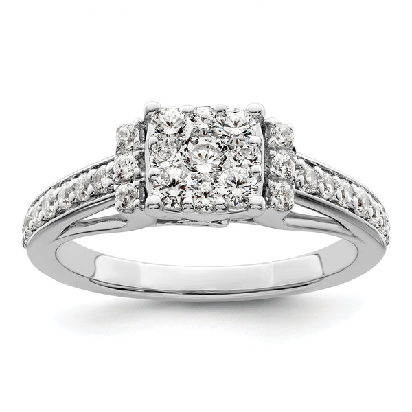 14k White Gold 3/4 carat Lab Grown Diamond VS/SI+ G+ Complete Cluster Engagement Ring