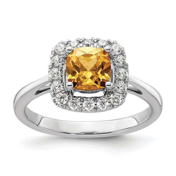 14k White Gold 1/4 carat Lab Grown Diamond VS/SI+ G+ November Birthstone Citrine Halo Ring