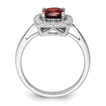 14k White Gold 1/4 carat Lab Grown Diamond VS/SI+ G+ January Birthstone Garnet Halo Ring, Size 7 - Birthstone Company