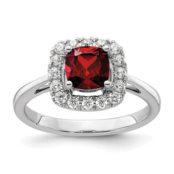 14k White Gold 1/4 carat Lab Grown Diamond VS/SI+ G+ January Birthstone Garnet Halo Ring, Size 7 - Birthstone Company