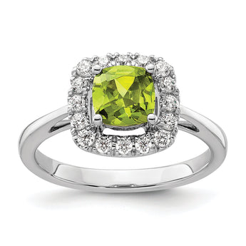 14k White Gold 1/4 carat Lab Grown Diamond VS/SI+ G+ August Birthstone Peridot Halo Ring
