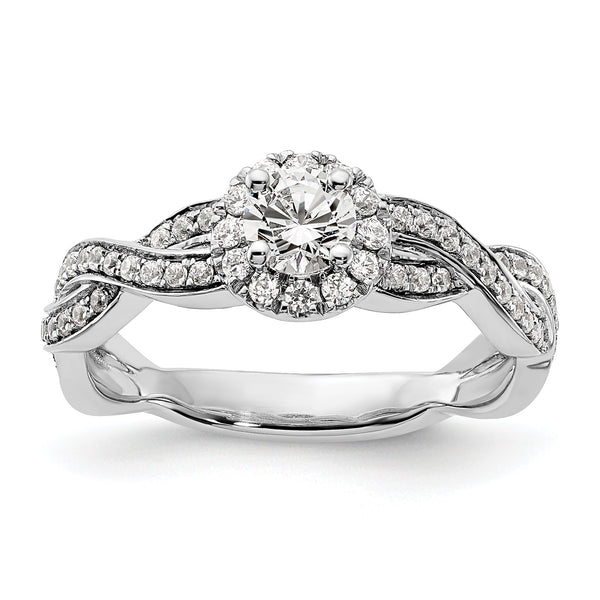 10k White Gold 3/4 carat Lab Grown Diamond VS/SI+ G+ Round Complete Fancy Halo Engagement Ring