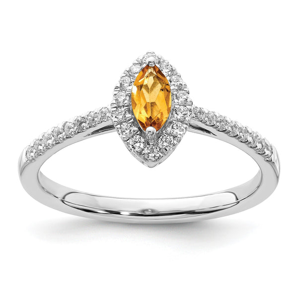 14k White Gold 1/5 carat Lab Grown Diamond VS/SI+ G+ and Citrine November Birthstone Ring, Size 7 - Birthstone Company