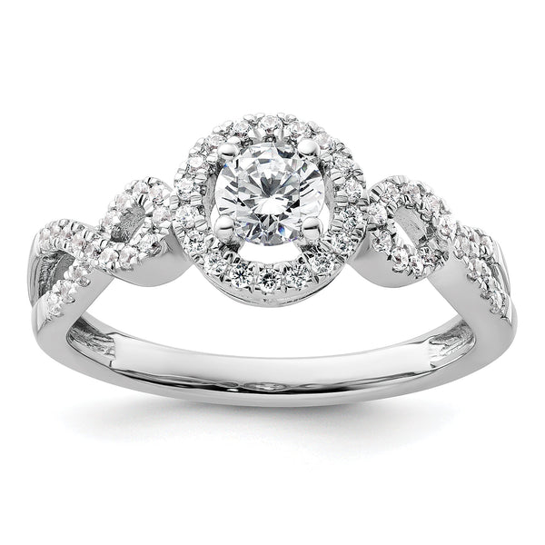 14k White Gold 5/8 carat Lab Grown Diamond VS/SI+ G+ Round Complete Fancy Halo Engagement Ring