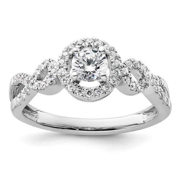 14k White Gold 5/8 carat Lab Grown Diamond VS/SI+ G+ Round Complete Fancy Halo Engagement Ring, Size 7 - Birthstone Company