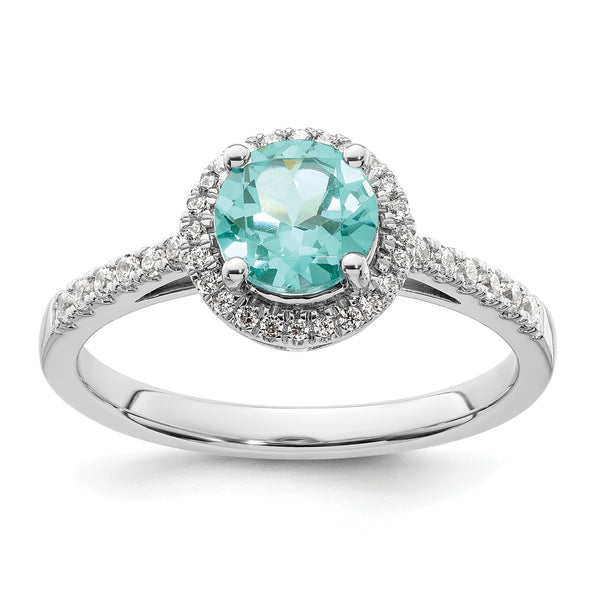 Pure Serenity 14k White Gold 1/5 carat Lab Grown Diamond VS/SI+ G+ and Lab Created Paraiba Ring, Size 7 - Birthstone Company