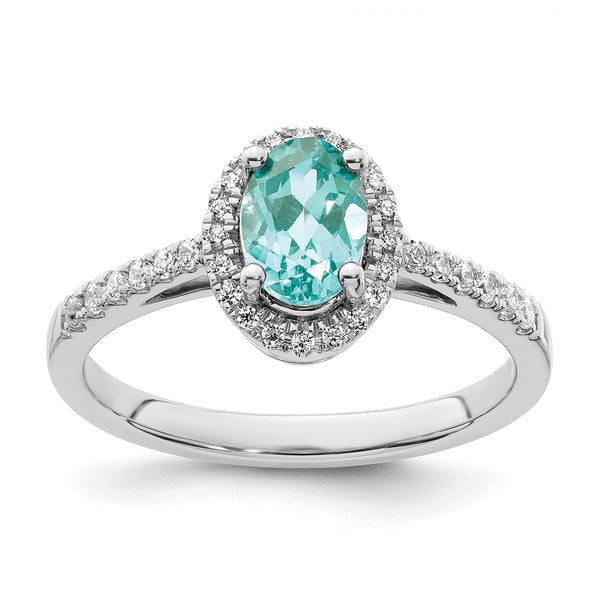 Pure Serenity 14k White Gold 1/5 carat Lab Grown Diamond VS/SI+ G+ and Lab Created Paraiba Ring, Size 7 - Birthstone Company