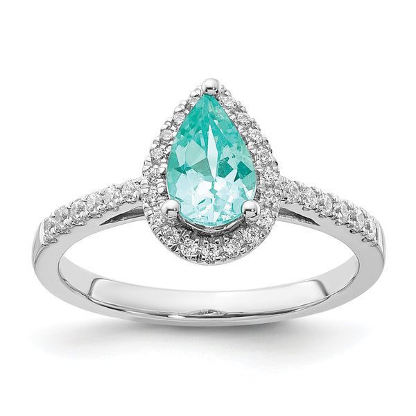 Pure Serenity 14k White Gold 1/4 carat Lab Grown Diamond VS/SI+ G+ and Pear Lab Created Paraiba Ring, Size 7 - Birthstone Company