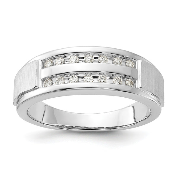 10k White Gold 1/5 carat Lab Grown Diamond VS/SI+ G+ Complete Double Row Men's Ring, Size 10 - Birthstone Company