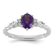 14K White Gold Polished Diamond and Amethyst Twisted Ring, Size 7 - Birthstone Company