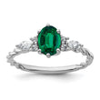 14K White Gold Polished Diamond and Lab Created Emerald Twisted Ring