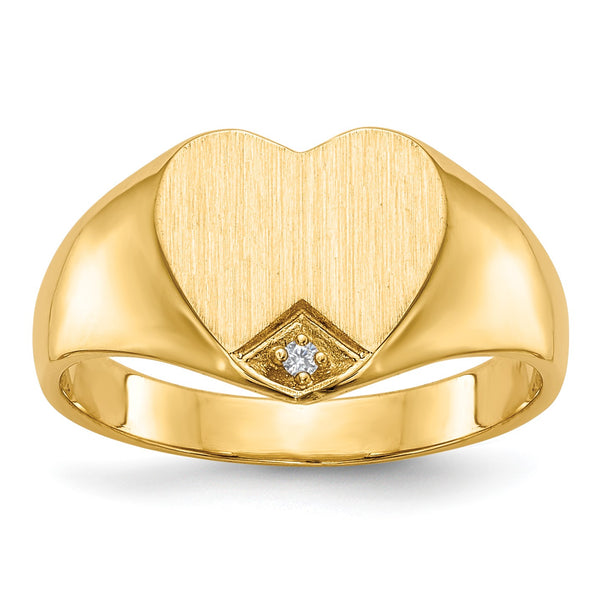 14k .005ct. Diamond Closed Back 9.0x9.0mm Heart Signet Ring - Birthstone Company