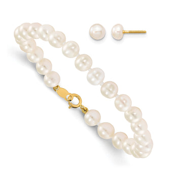 14K Madi K 4-5mm White Freshwater Cultured Pearl Bracelet & Earring Set - Birthstone Company