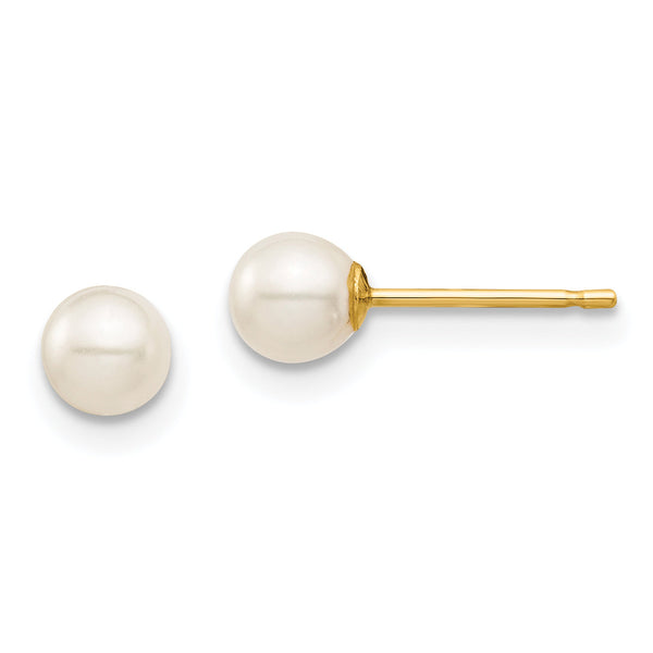 14K Gold Freshwater Pearl Stud Earrings with Polished Finish for Women